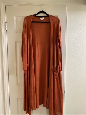 LuLaRoe Long Open-Front Duster Cardigan in Rust